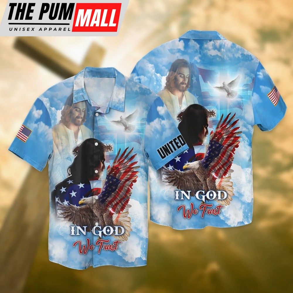 4th Of July Hawaiian Shirt, United States Independence Day Eagle In God We Trust All 3D Printed Hawaiian Shirt, Hawaiian Fourth Of July Shirt