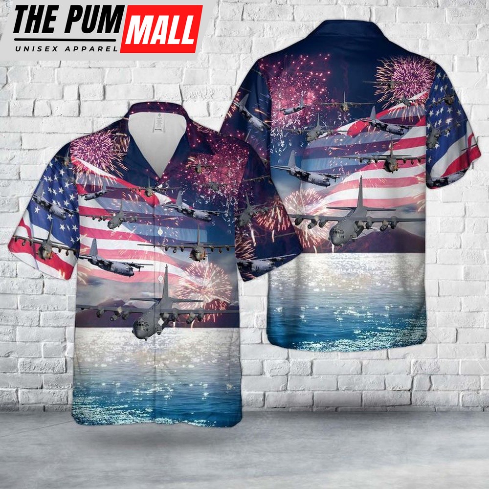 4th Of July Hawaiian Shirt, Us Air Force Lockheed Ac-130 Hawaiian Shirt, Hawaiian Fourth Of July Shirt