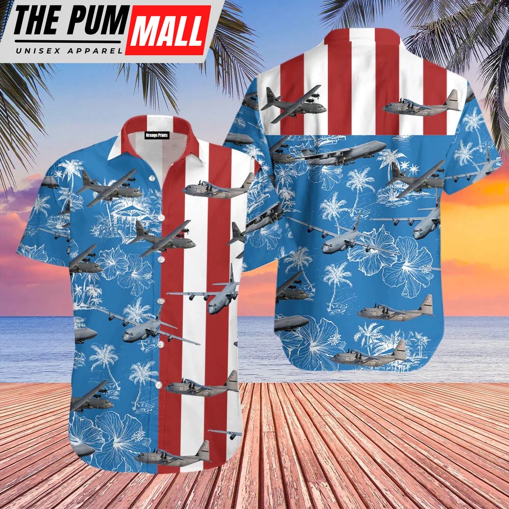 4th Of July Hawaiian Shirt, Us Air Force Lockheed C- Hercules 4Th Of July Hawaiian Shirt, Hawaiian Fourth Of July Shirt