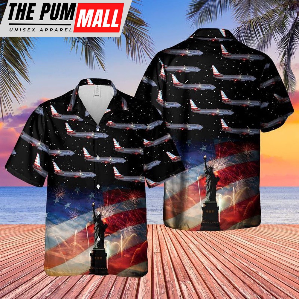 4th Of July Hawaiian Shirt, Us Airlines Boeing 737-823 4Th Of July Hawaiian Shirt, Hawaiian Fourth Of July Shirt
