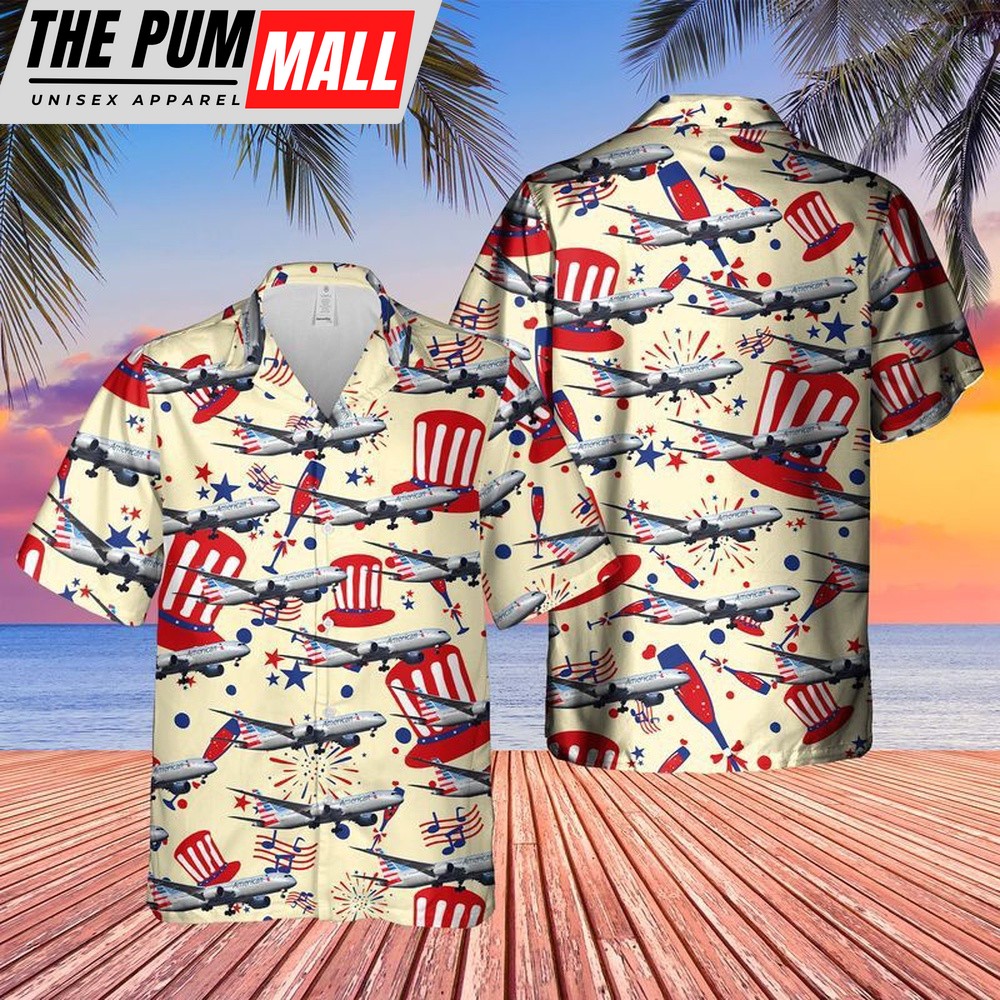4th Of July Hawaiian Shirt, Us Airlines Boeing 787-9 Dreamliner 4Th Of July Hawaiian Shirt, Hawaiian Fourth Of July Shirt