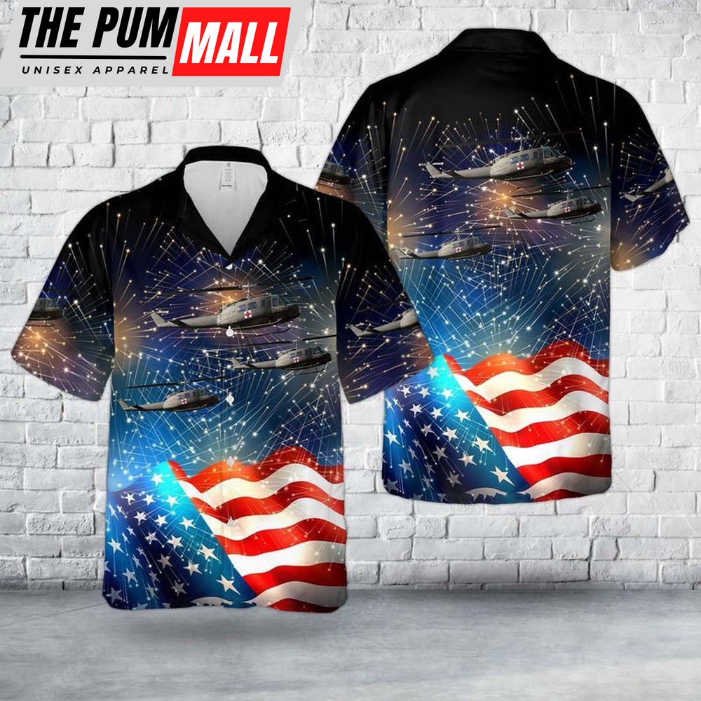 4th Of July Hawaiian Shirt, Us Army Bell Uh-1V Iroquois 205 4Th Of July Hawaiian Shirt, Hawaiian Fourth Of July Shirt