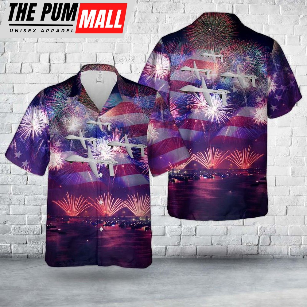 4th Of July Hawaiian Shirt, Us Army General Atomics Mq-1C Gray Eagle Hawaiian Shirt, Hawaiian Fourth Of July Shirt