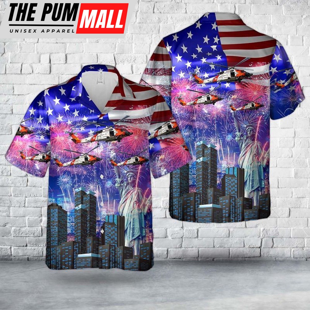4th Of July Hawaiian Shirt, Us Coast Guard Sikorsky Hh-60J Jayhawk (S-70B-5) Hawaiian Shirt, Hawaiian Fourth Of July Shirt