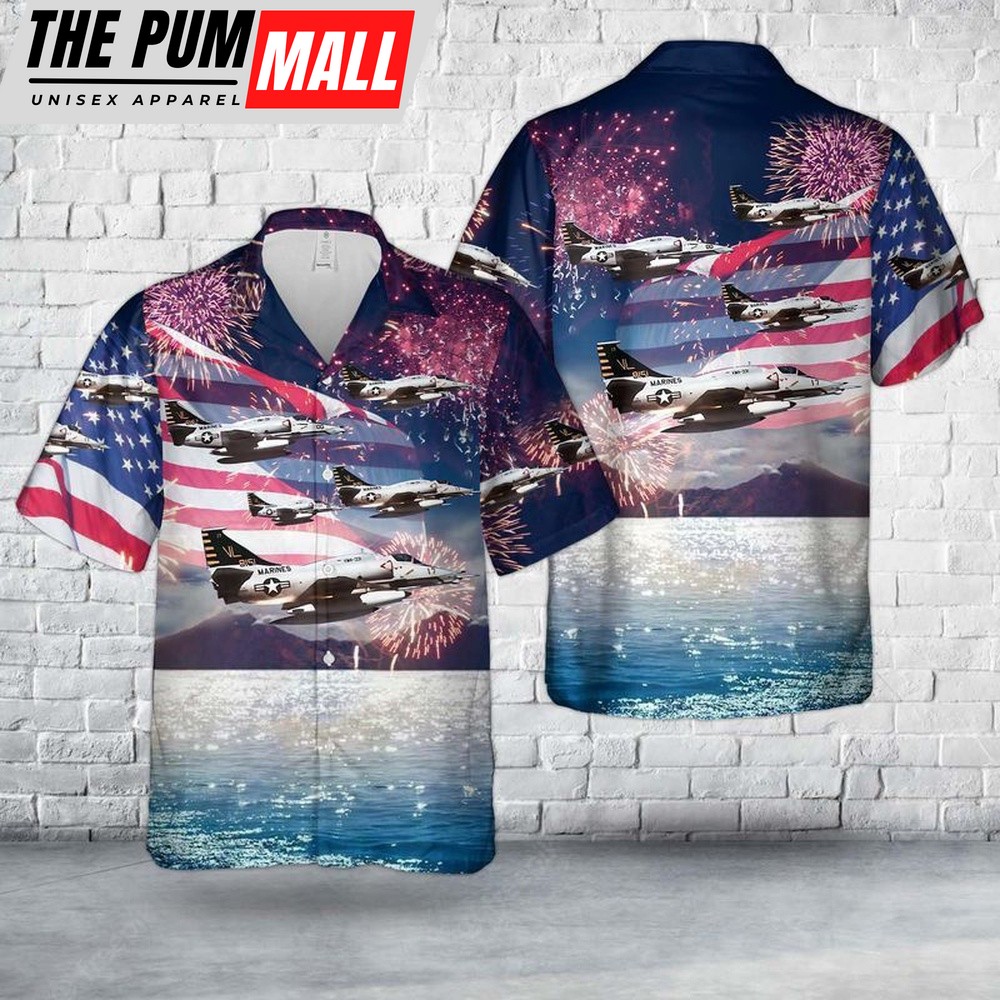 4th Of July Hawaiian Shirt, Us Marine Corps A-4M Skyhawks From Marine Squadron Vma-331 Hawaiian Shirt, Hawaiian Fourth Of July Shirt