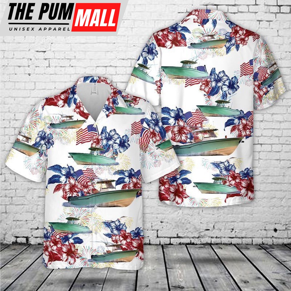 4th Of July Hawaiian Shirt, Usa Grady-White Boats Canyon Center Console Hawaiian Shirt, Hawaiian Fourth Of July Shirt