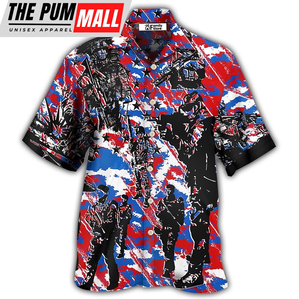 4th Of July Hawaiian Shirt, Veteran Independence Day Camo Pattern, Hawaiian Shirt, Hawaiian Fourth Of July Shirt
