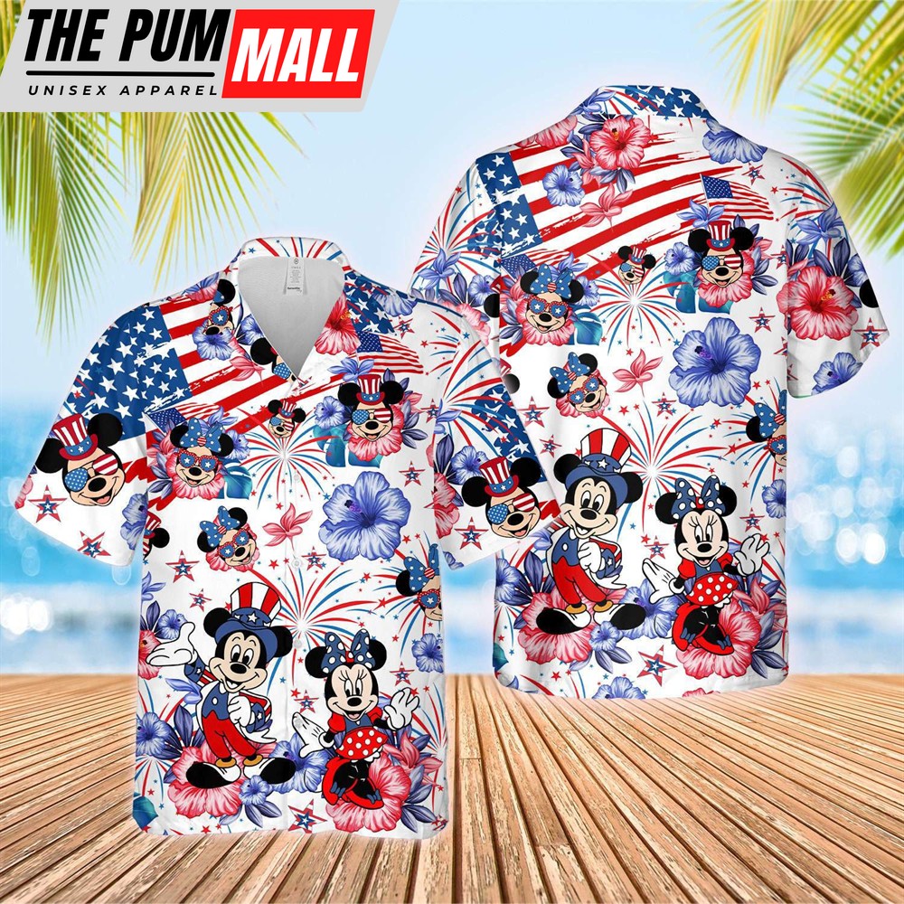 4th Of July Mickey Minnie Funny Hawaiian Shirt, Disney Independence Day Short Sleeve Shirts, Matching Family 4th of July Outfits