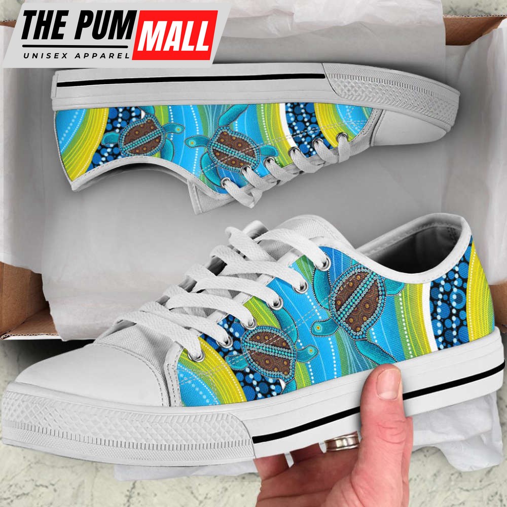 Aboriginal shoes blue turtles painting art Low Top Shoes