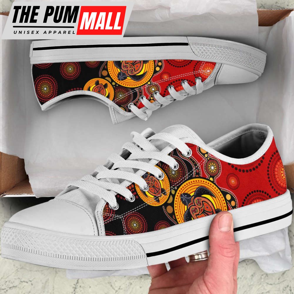 Aboriginal shoes turtles colourful painting art Low Top Shoes
