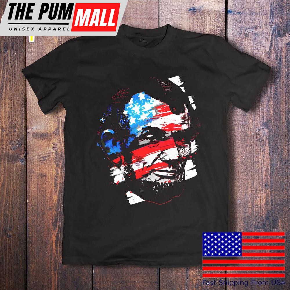 Abraham Lincoln American Flag Brush Portrait Patriotic Usa T-Shirt