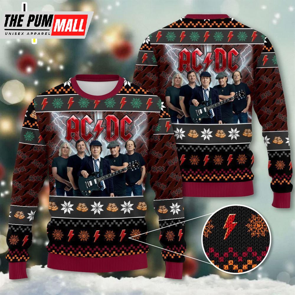 AC DC Rock Band 3D Ugly Christmas Sweater For Men And Women Gift For Christmas