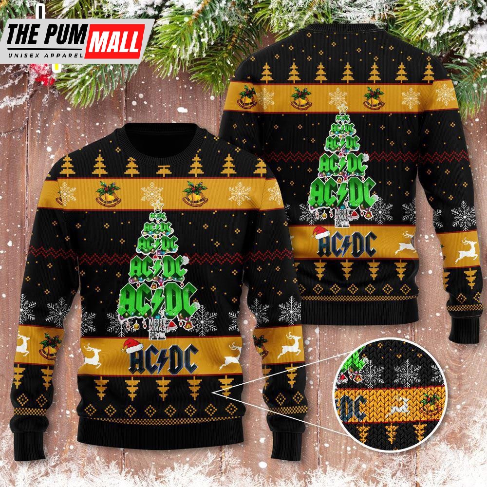ACDC Angus Young Snowflake And Lightning Pattern For Holiday Ugly Christmas Sweater Gift For Christmas