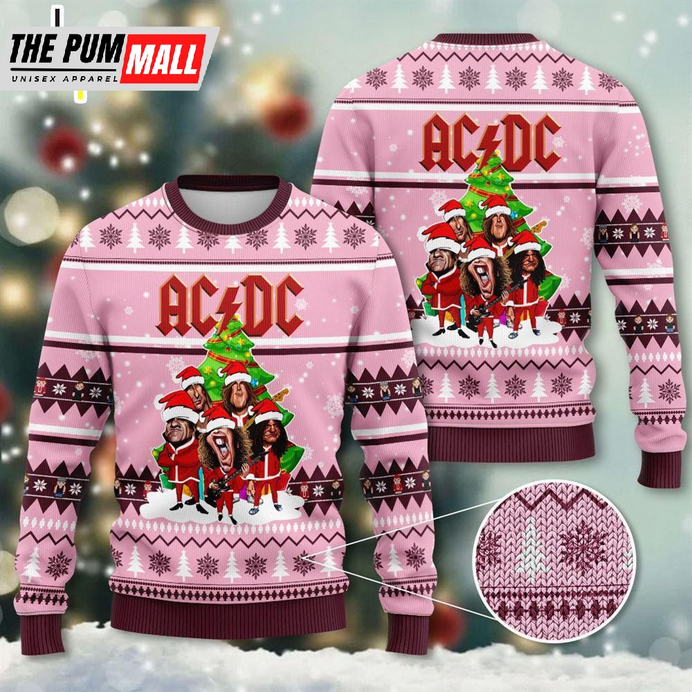 ACDC Pink Rock Band Ugly Christmas Sweater Gift For Christmas