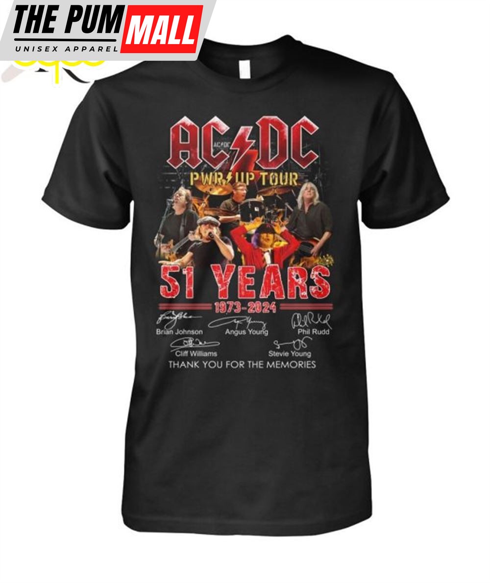 Acdc Pwr Up Tour 51 Years Of 1973 – 2025 Thank You For The Memories T-Shirt