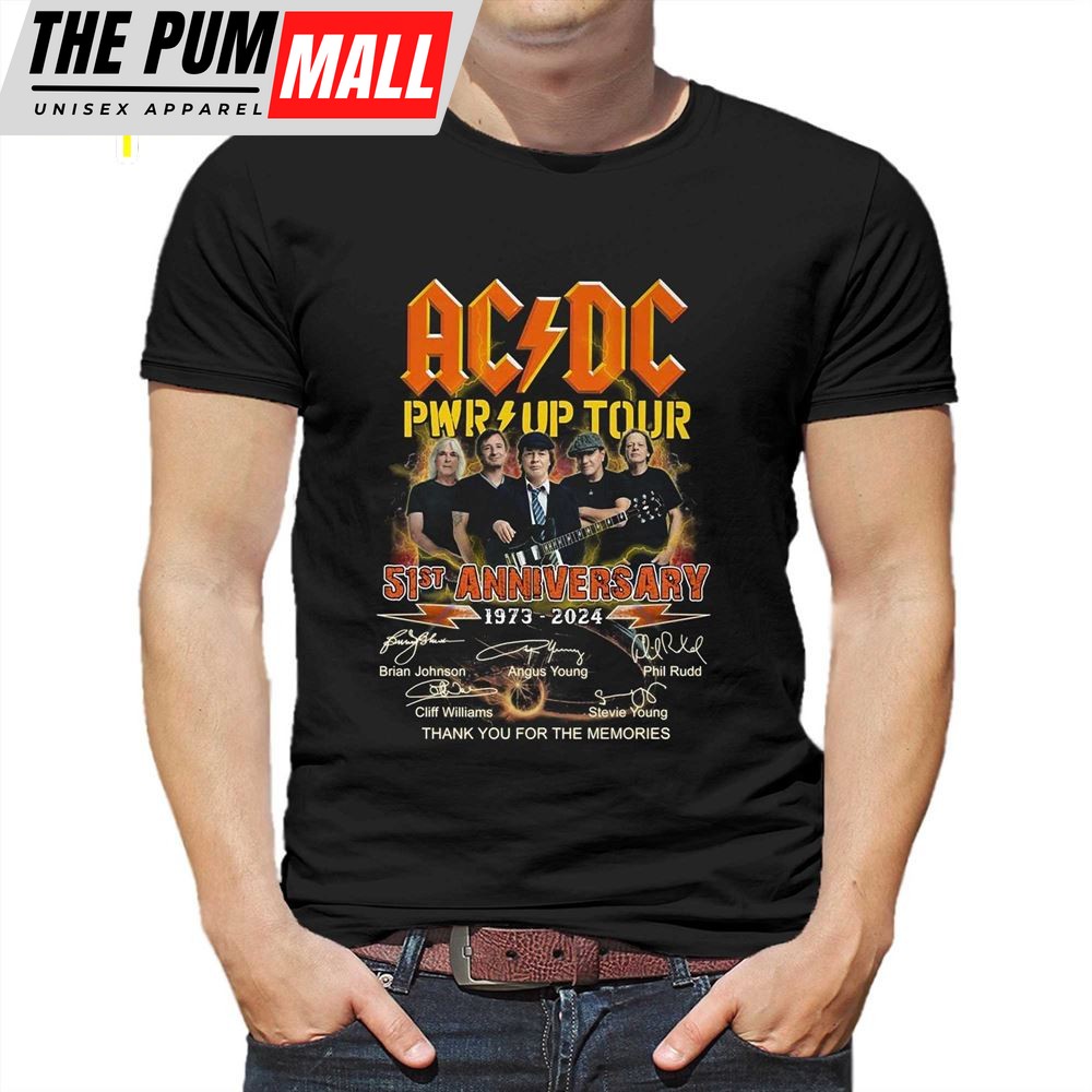 Acdc Pwr Up Tour 51st Anniversary 1973 – 2025 Thank You For The Memories T- Shirt