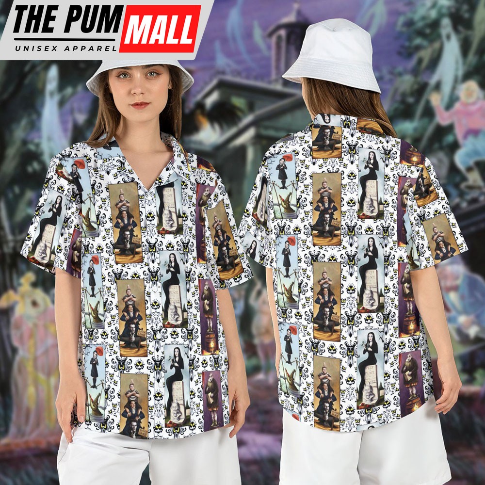Addams Family Stretching Room Hawaiian Shirt Wednesday Haunted Mansion Halloween Button Up Shirt