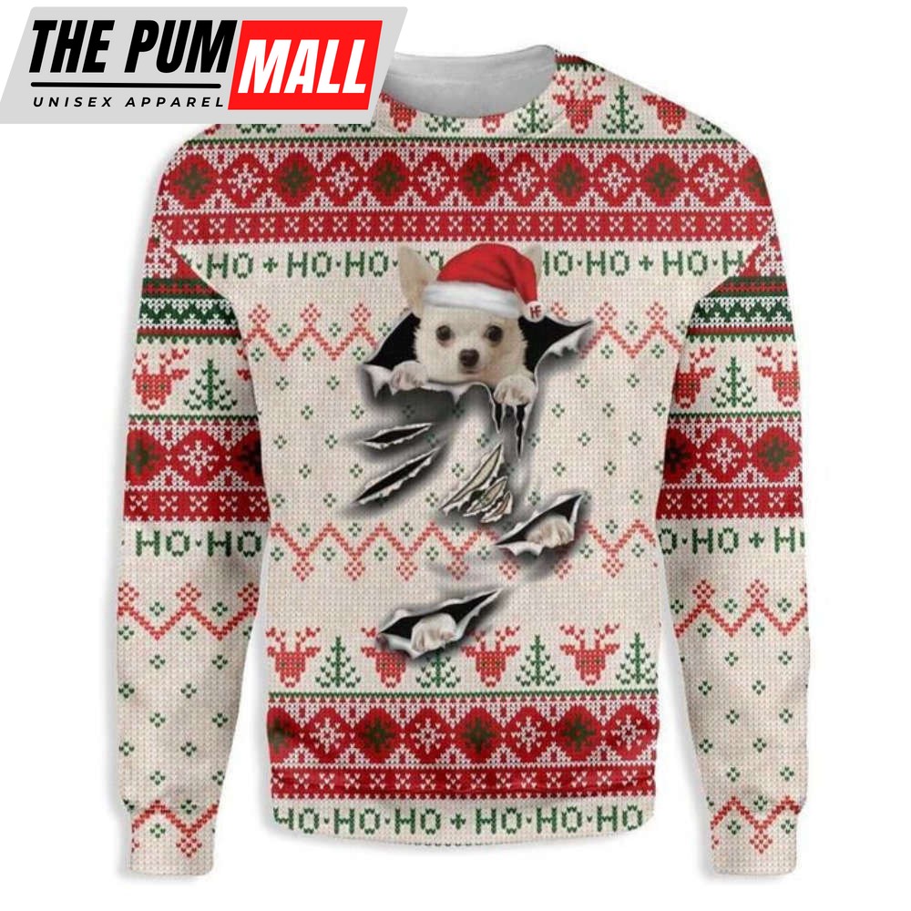 Adorable Chihuahua Dog Scratch Ugly Christmas Sweater – Festive Pet Apparel