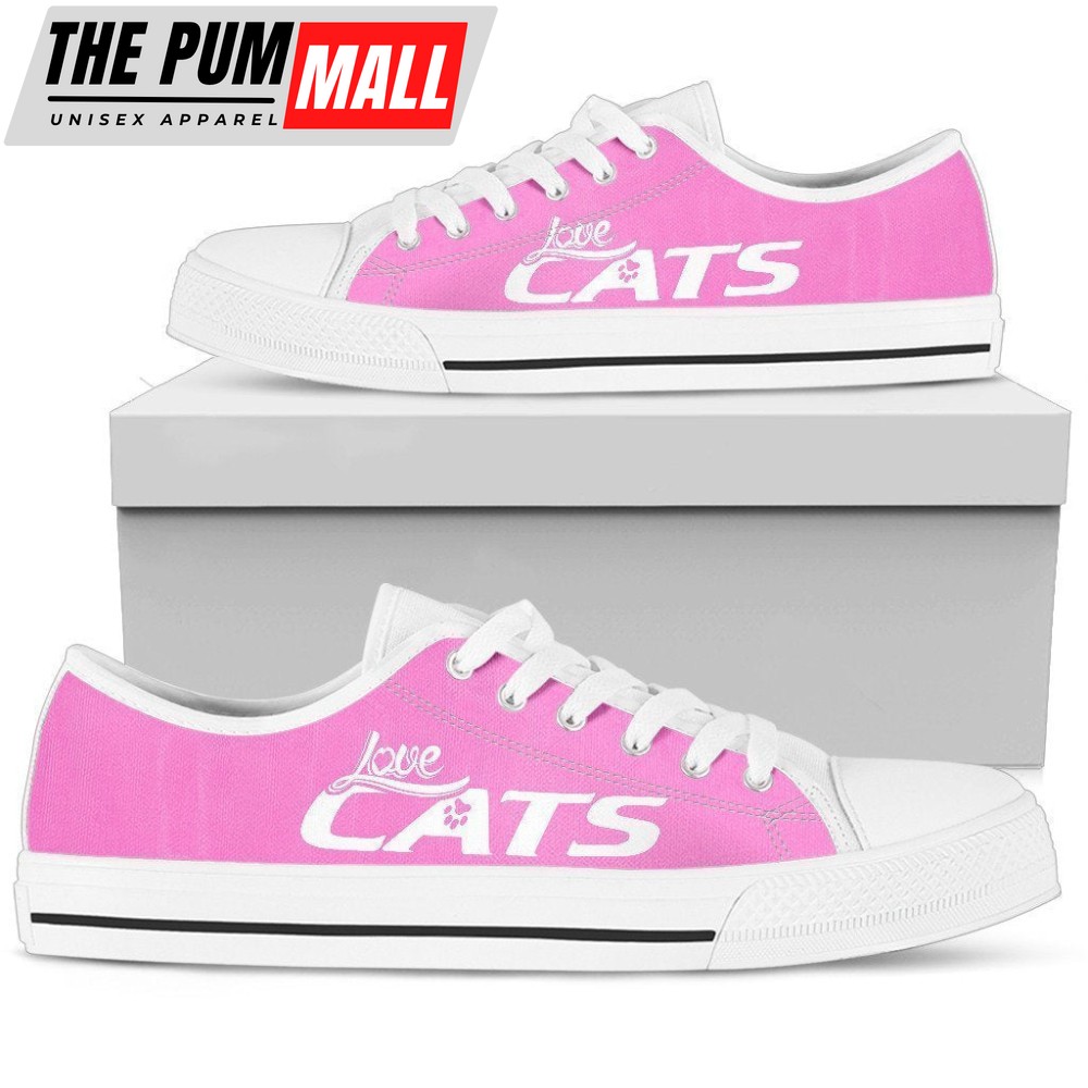 Adorable Love Cats Pink Low Top Shoe for Women – Stylish & Comfortable