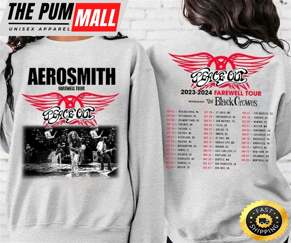 Aerosmith 2023-2024 Shirt, Peace Out Farewell Tour With The Black Crowes Tour Shirt