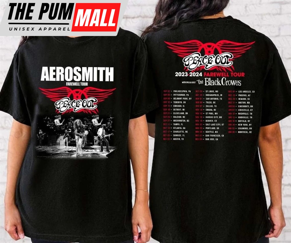 Aerosmith 2023-2024 Shirt, Peace Out Farewell Tour With The Black Crowes Tour T-Shirt