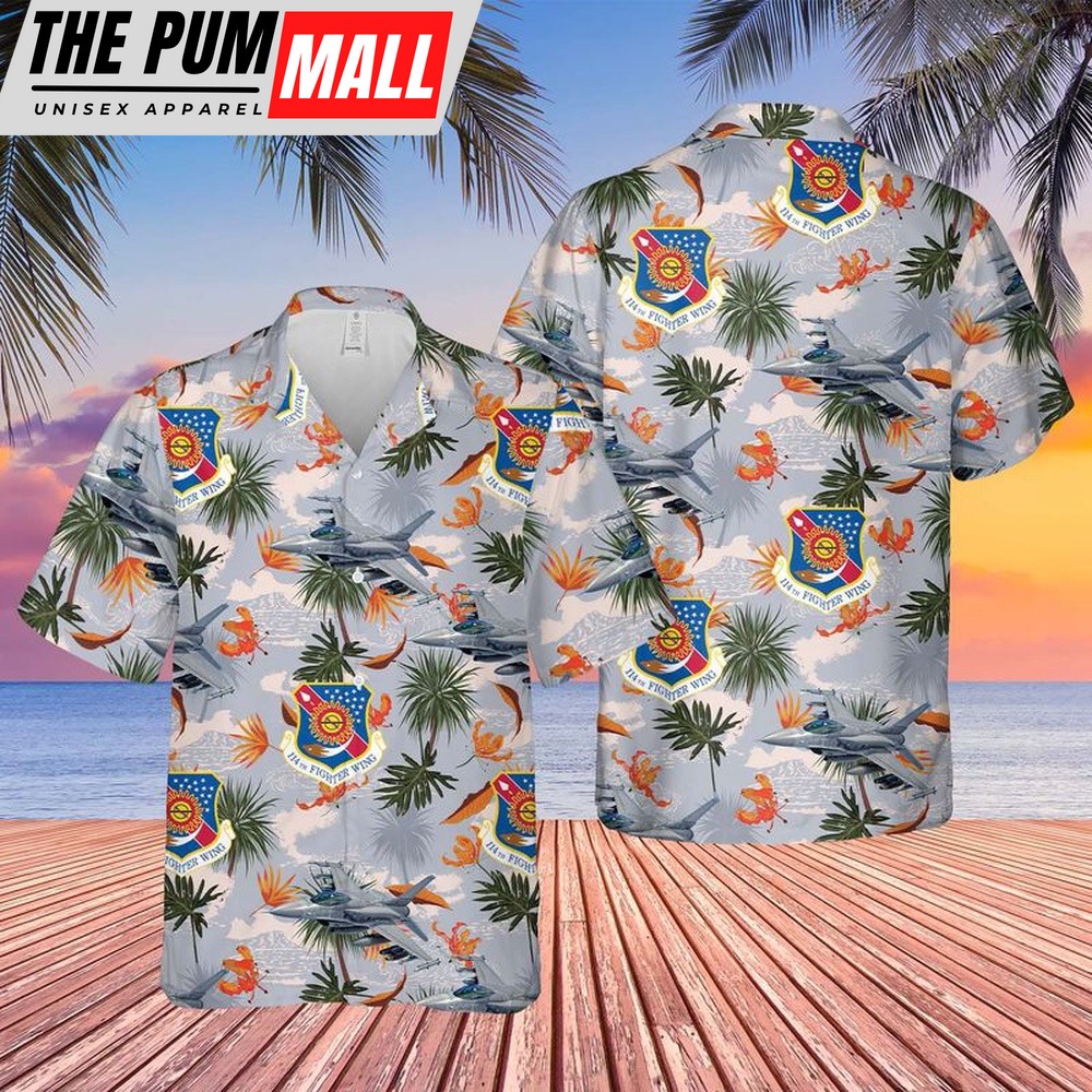 Air Force Hawaiian Shirt, Air National Guard 114th Fighter Wing, General Dynamics F-16 Fighting Falcon Hawaiian Shirt, Veteran Hawaiian Shirt