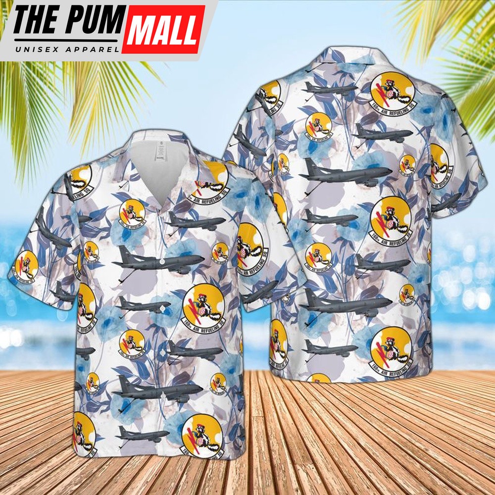 Air Force Hawaiian Shirt, Alaska Air National Guard 168th Air Refueling Squadron Boeing KC-135R Stratotanker Hawaiian Shirt, Veteran Hawaiian Shirt