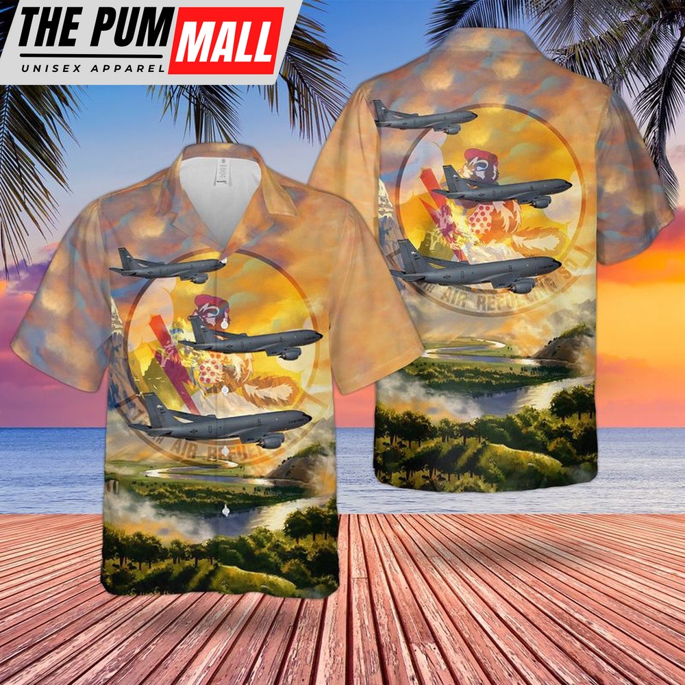 Air Force Hawaiian Shirt, Alaska Air National Guard 168th Air Refueling Wing Boeing KC-135R Stratotanker Hawaiian Shirt, Veteran Hawaiian Shirt