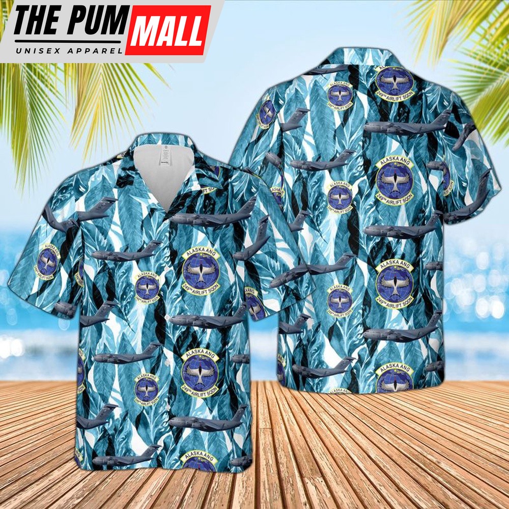 Air Force Hawaiian Shirt, Alaska Air National Guard 176th Wing 144th Airlift Squadron C-17A Globemaster III Hawaiian Shirt, Veteran Hawaiian Shirt