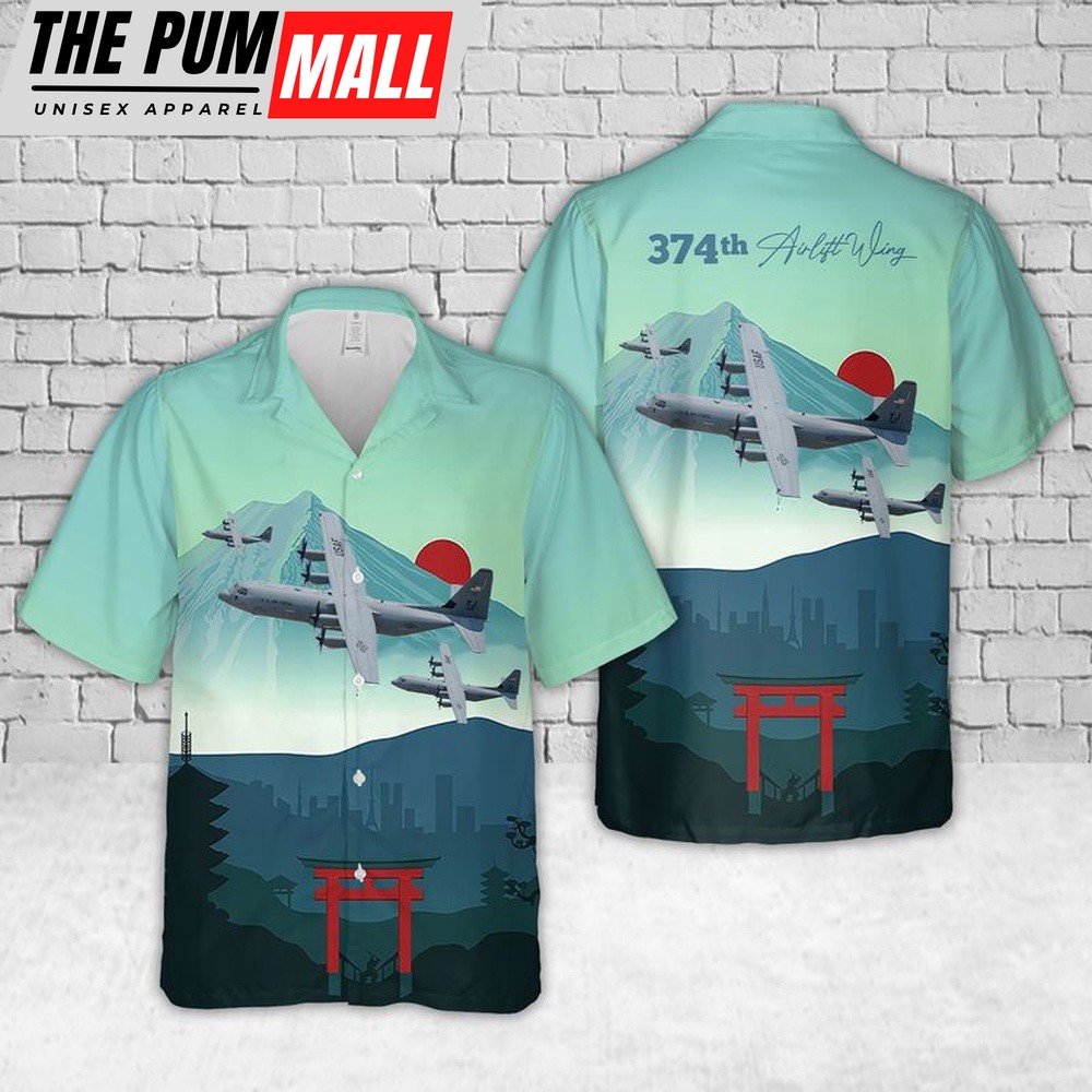 Air Force Hawaiian Shirt, C-130 US Air Force 374th Airlift Wing Hawaiian Shirt, Veteran Hawaiian Shirt