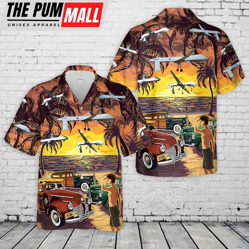 Air Force Hawaiian Shirt, California Air National Guard General Atomics MQ-1 Predator Hawaiian Shirt, Veteran Hawaiian Shirt