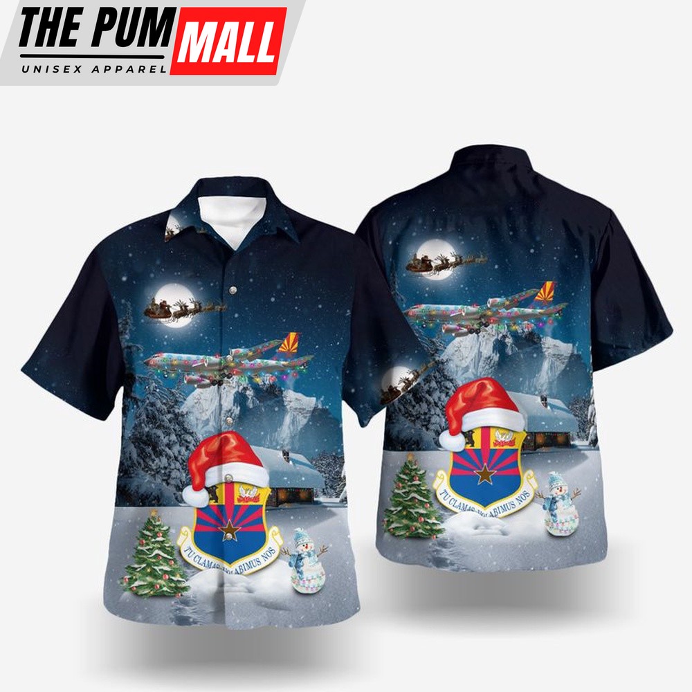 Air Force Hawaiian Shirt, Christmas Arizona Air National Guard 161st Air Refueling Wing Boeing KC-135R Stratotanker (717-148) Hawaiian Shirt