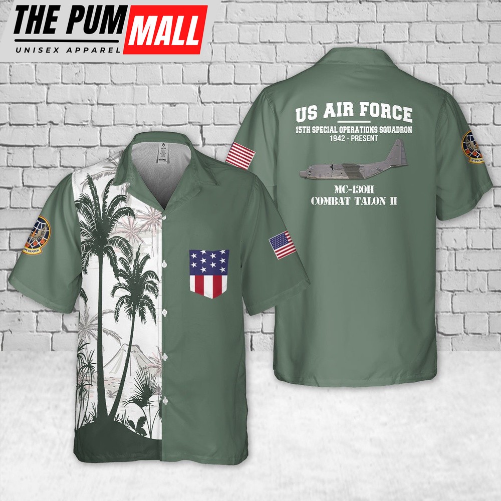 Air Force Hawaiian Shirt, Hurlburt Field, Florida, US Air Force 15th Special Operations Squadron MC-130H Combat Talon II Pocket Hawaiian Shirt