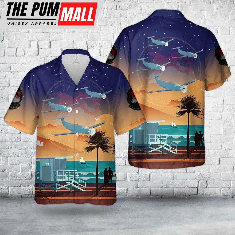 Air Force Hawaiian Shirt, Hurlburt Field, Florida, US Air Force 34th Special Operations Squadron U-28A Draco Hawaiian Shirt, Veteran Hawaiian Shirt