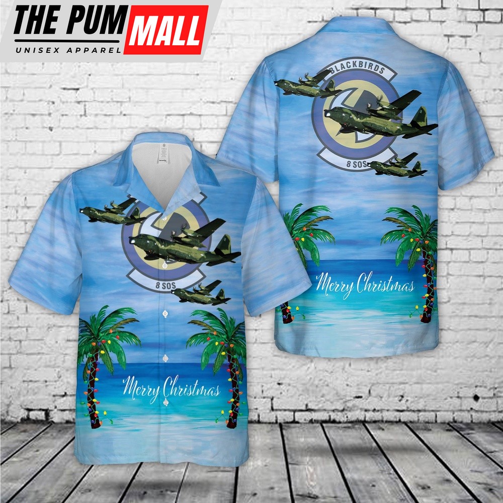 Air Force Hawaiian Shirt, Hurlburt Field, Florida, US Air Force 8th Special Operations Squadron Lockheed MC-130E Combat Talon II Christmas Hawaiian Shirt