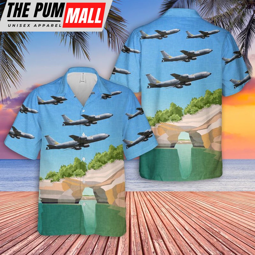 Air Force Hawaiian Shirt, Michigan Air National Guard KC-135R Stratotanker Hawaiian Shirt, Veteran Hawaiian Shirt