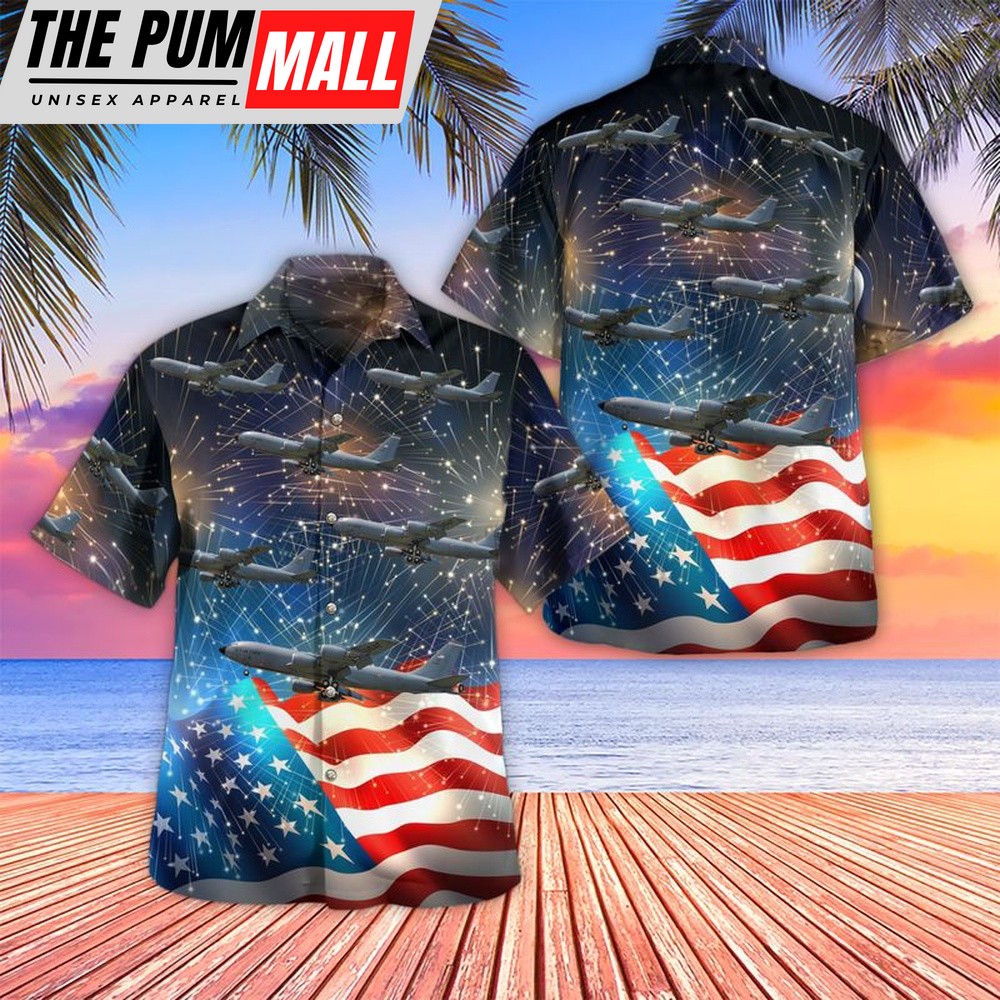 Air Force Hawaiian Shirt, Nebraska Air National Guard Boeing KC-135R Stratotanker 59-1495, 4th Of July Hawaiian Shirt, Veteran Hawaiian Shirt