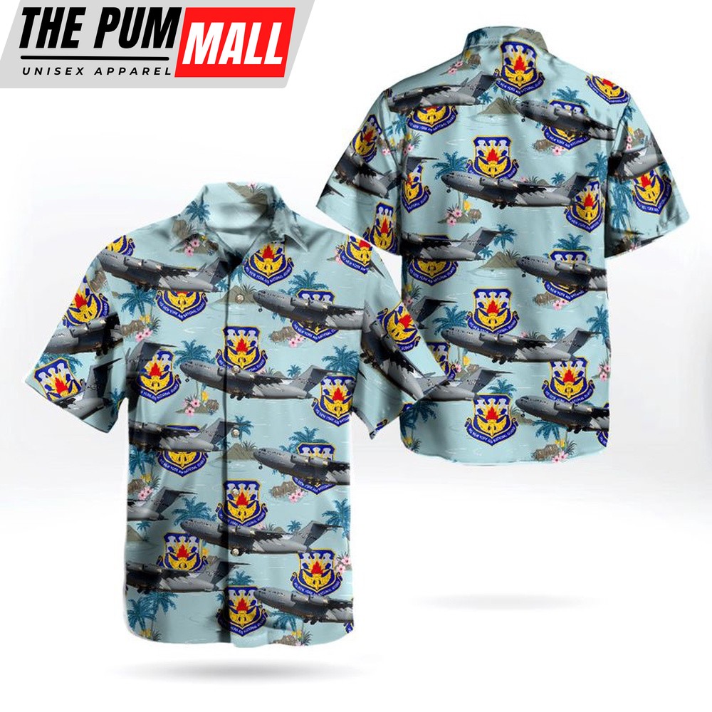 Air Force Hawaiian Shirt, New York Air National Guard 105th Airlift Wing Boeing C-17A Globemaster III Hawaiian Shirt, Veteran Hawaiian Shirt