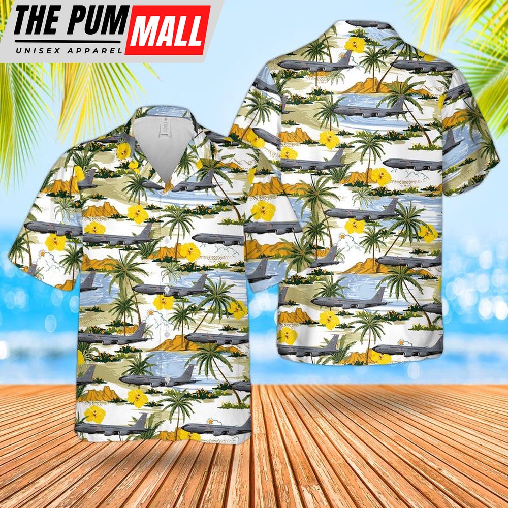Air Force Hawaiian Shirt, Ohio Air National Guard 121st Air Refueling Wing Boeing KC-135R Stratotanker Hawaiian Shirt, Veteran Hawaiian Shirt