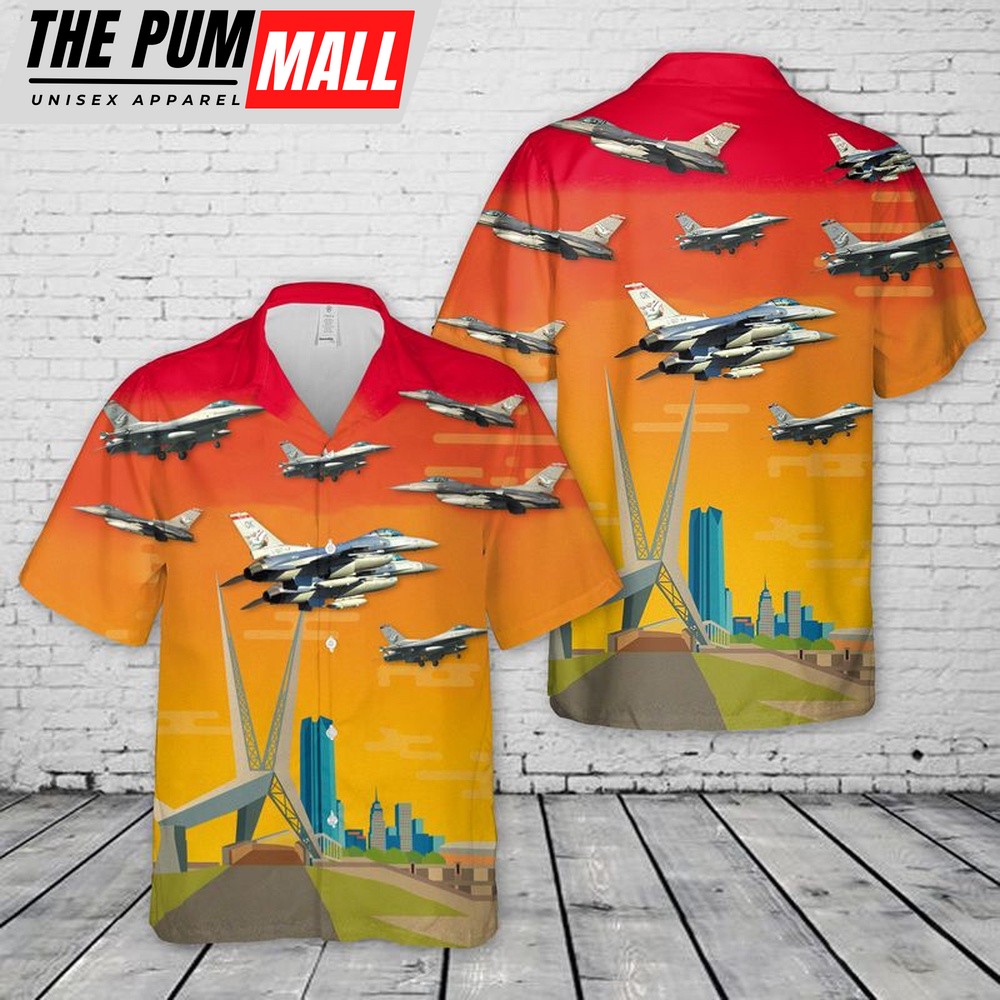 Air Force Hawaiian Shirt, Oklahoma Air National Guard F-16C Block 42E Fighting Falcons Hawaiian Shirt, Veteran Hawaiian Shirt