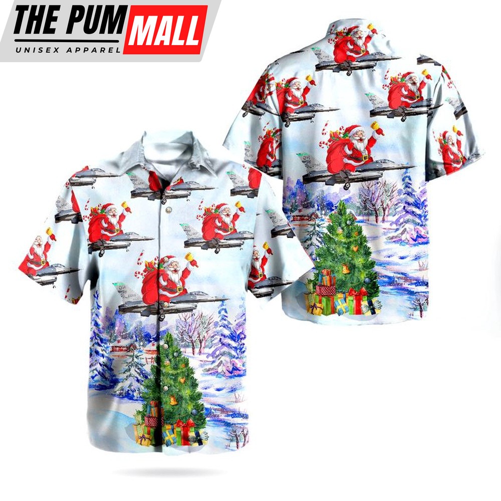 Air Force Hawaiian Shirt, Santa Claus Ohio Air National Guard 121st Air Refueling Wing Boeing KC-135R Stratotanker Hawaiian Shirt, Veteran Hawaiian Shirt