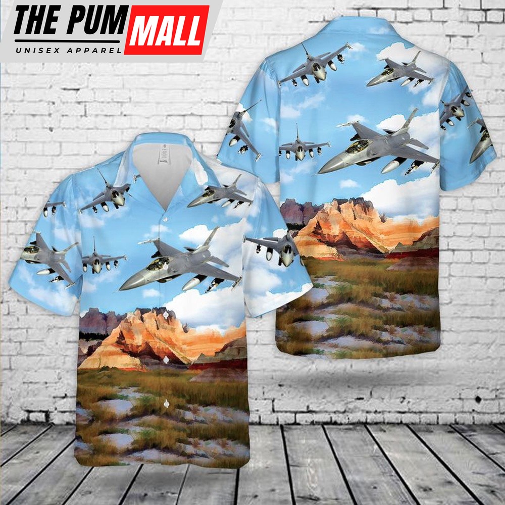 Air Force Hawaiian Shirt, South Dakota Air National Guard General Dynamics F-16 Fighting Falcon Hawaiian Shirt, Veteran Hawaiian Shirt