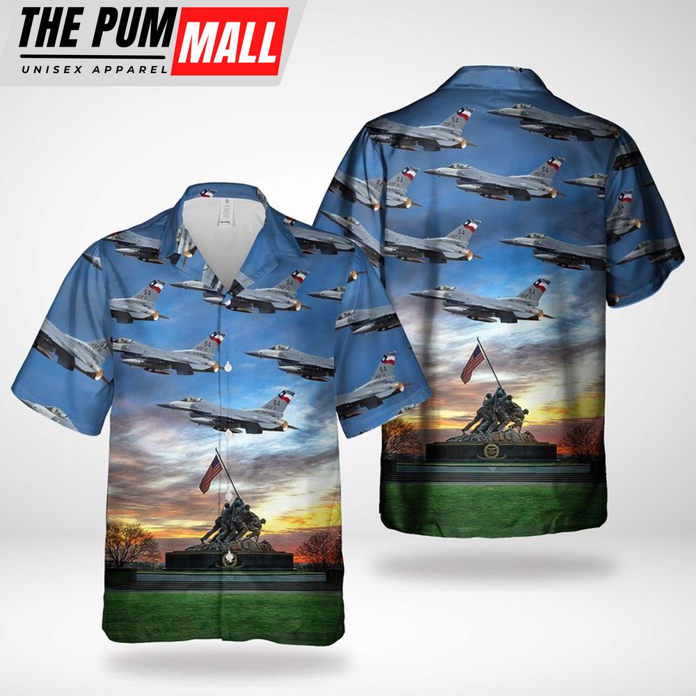 Air Force Hawaiian Shirt, Texas Air National Guard 149th Fighter Wing General Dynamics F-16C Fighting Falcon (401) Hawaiian Shirt, Veteran Hawaiian Shirt
