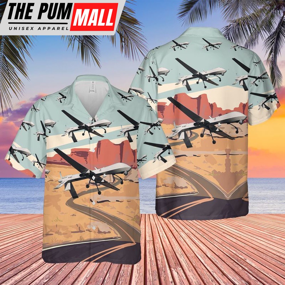 Air Force Hawaiian Shirt, US Air Force 11th Attack Squadron MQ-1 Predator Armenia With AGM-114 Hellfire Hawaiian Shirt, Veteran Hawaiian Shirt