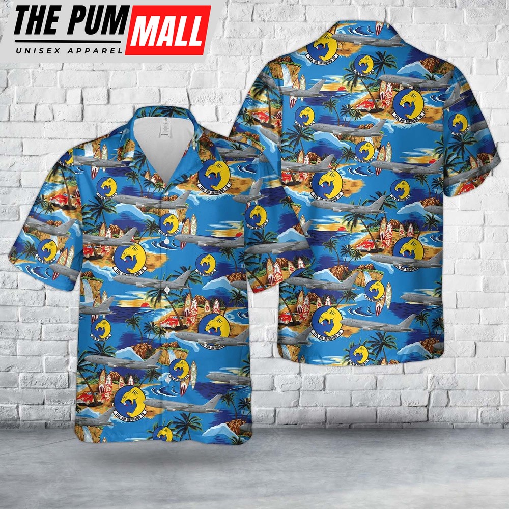 Air Force Hawaiian Shirt, US Air Force 133rd Air Refueling Squadron Boeing KC-46A Pegasus (17-46029) Hawaiian Shirt, Veteran Hawaiian Shirt