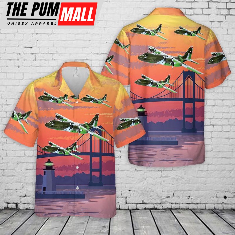 Air Force Hawaiian Shirt, US Air Force 143rd Airlift Squadron Rhode Island Air National Guard C-130E Hawaiian Shirt, Veteran Hawaiian Shirt