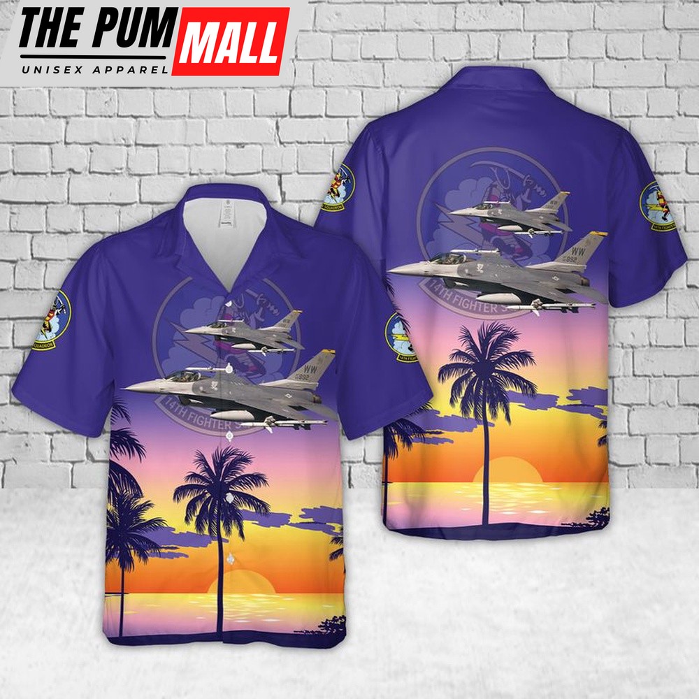 Air Force Hawaiian Shirt, US Air Force 14th Fighter Squadron F-16C block 50 #92-3892 Hawaiian Shirt, Veteran Hawaiian Shirt