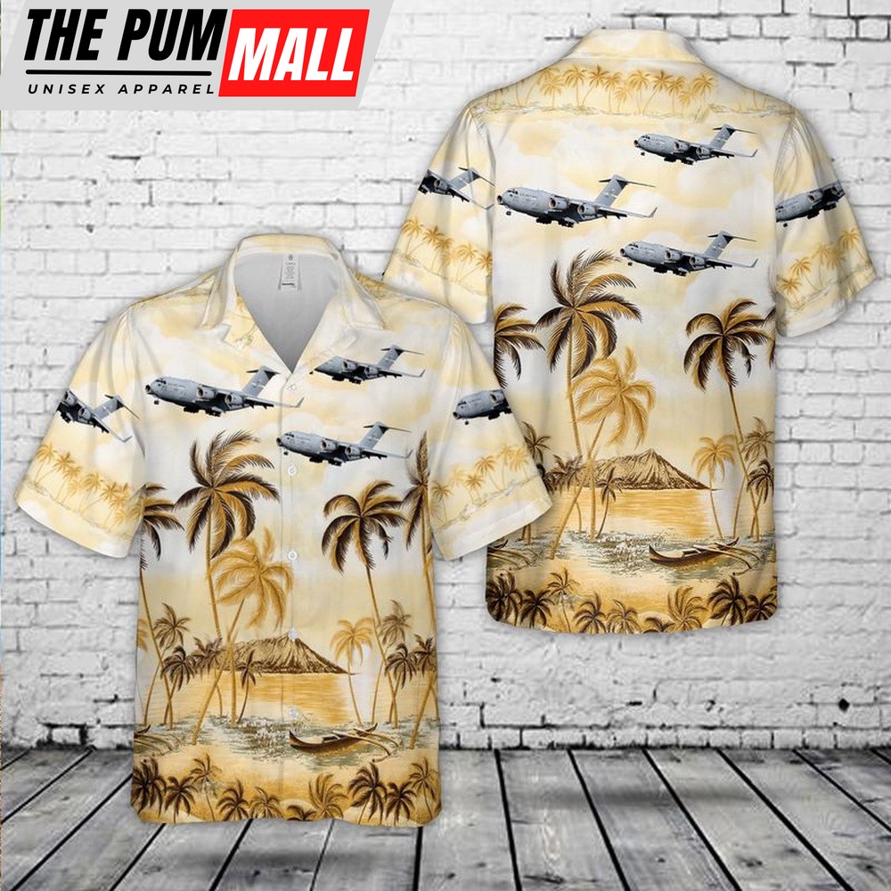 Air Force Hawaiian Shirt, US Air Force 21st Airlift Squadron Boeing C-17A Globemaster III 06-6154 Named Spirit of Solano Hawaiian Shirt, Veteran Hawaiian Shirt