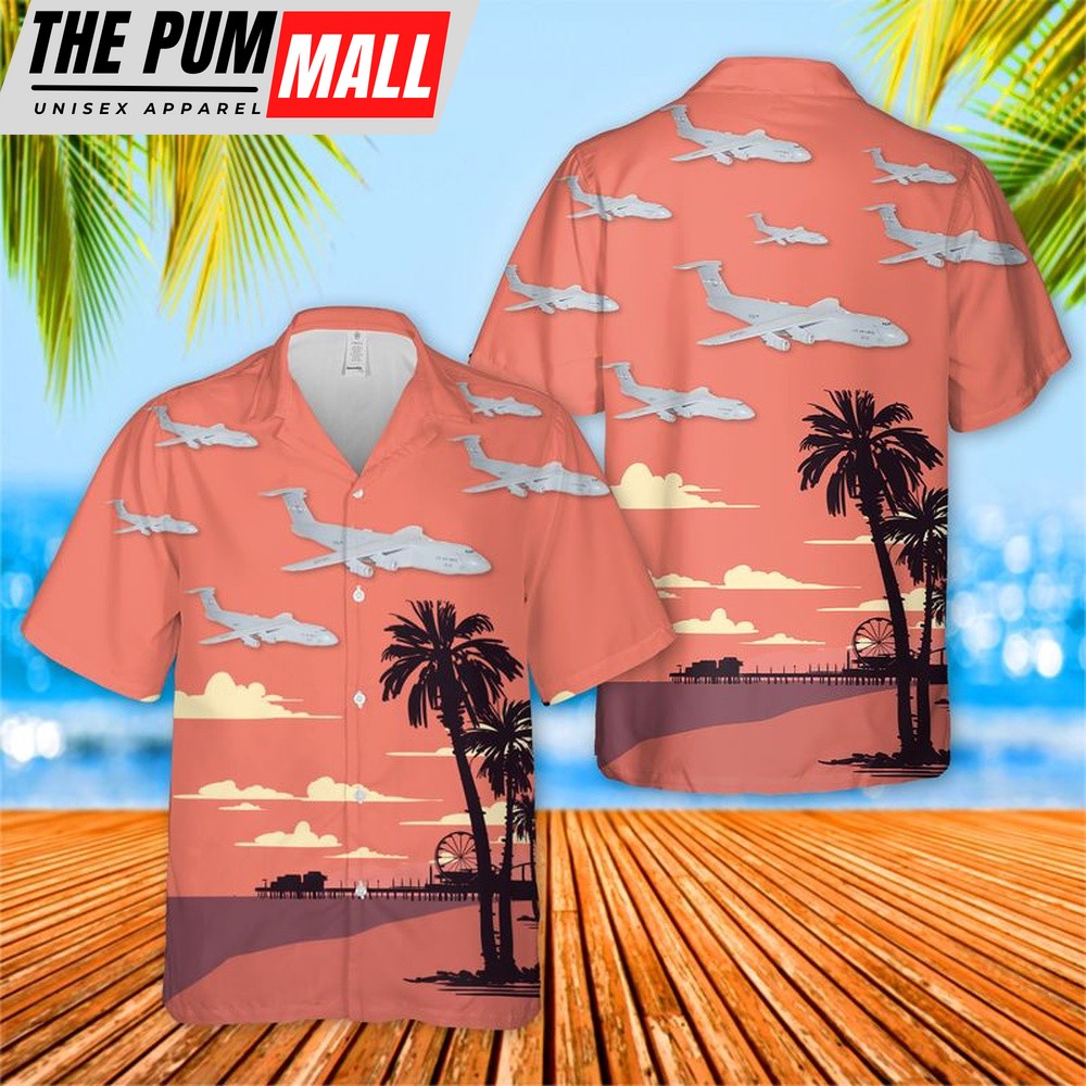 Air Force Hawaiian Shirt, US Air Force 22nd Airlift Squadron Lockheed C-5M Super Galaxy Hawaiian Shirt, Veteran Hawaiian Shirt