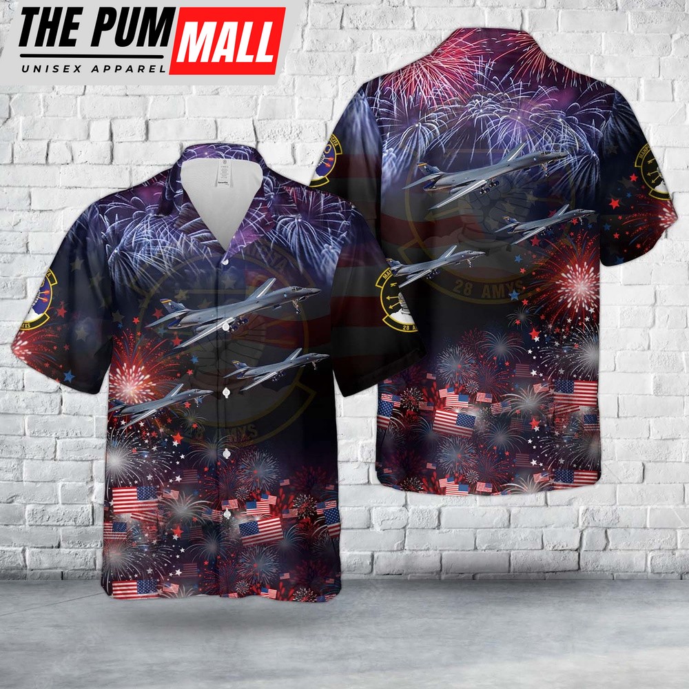 Air Force Hawaiian Shirt, US Air Force 28th Aircraft Maintenance Squadron Rockwell B-1B Lancer, 4th Of July Hawaiian Shirt, Veteran Hawaiian Shirt